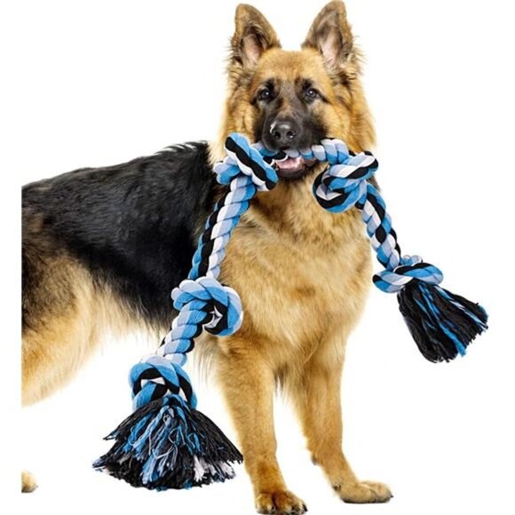 Dog Rope Toys for Medium and Large Dogs with 5 Knot Rope, Tough, Blue - Picture 1 of 5
